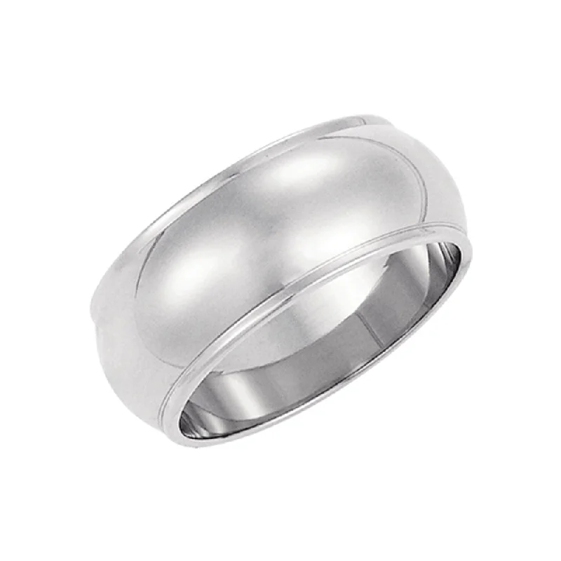 romantic rings for women -8mm Half Round Ridged Edge Band in 14k White Gold