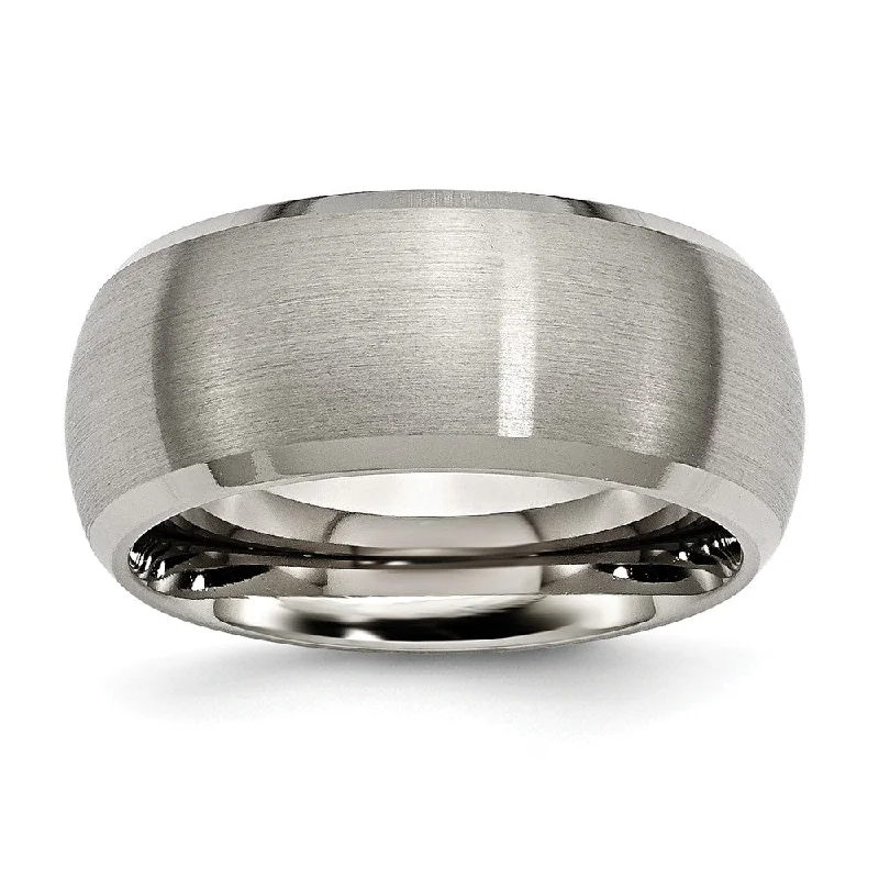 promise rings for women -Titanium Beveled Edge 10mm Satin And Polished Comfort Fit Band