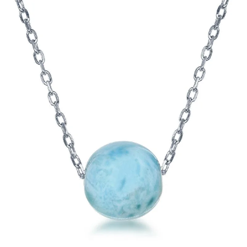 cubic zirconia solitaire necklaces -Sterling Silver 10MM Round Larimar Bead Necklace