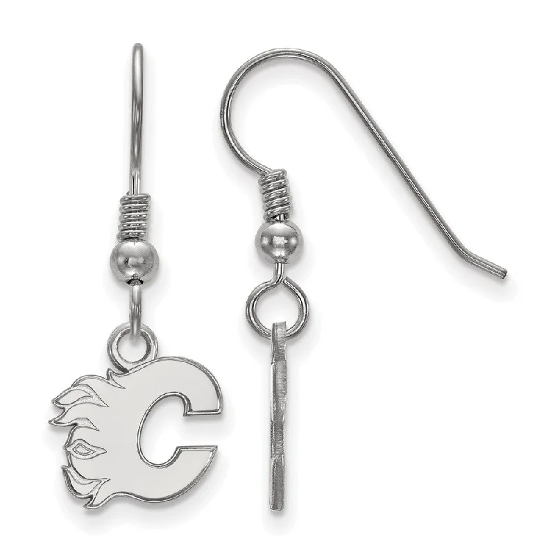 silver earrings for women -Sterling Silver NHL Calgary Flames XS Dangle Earrings