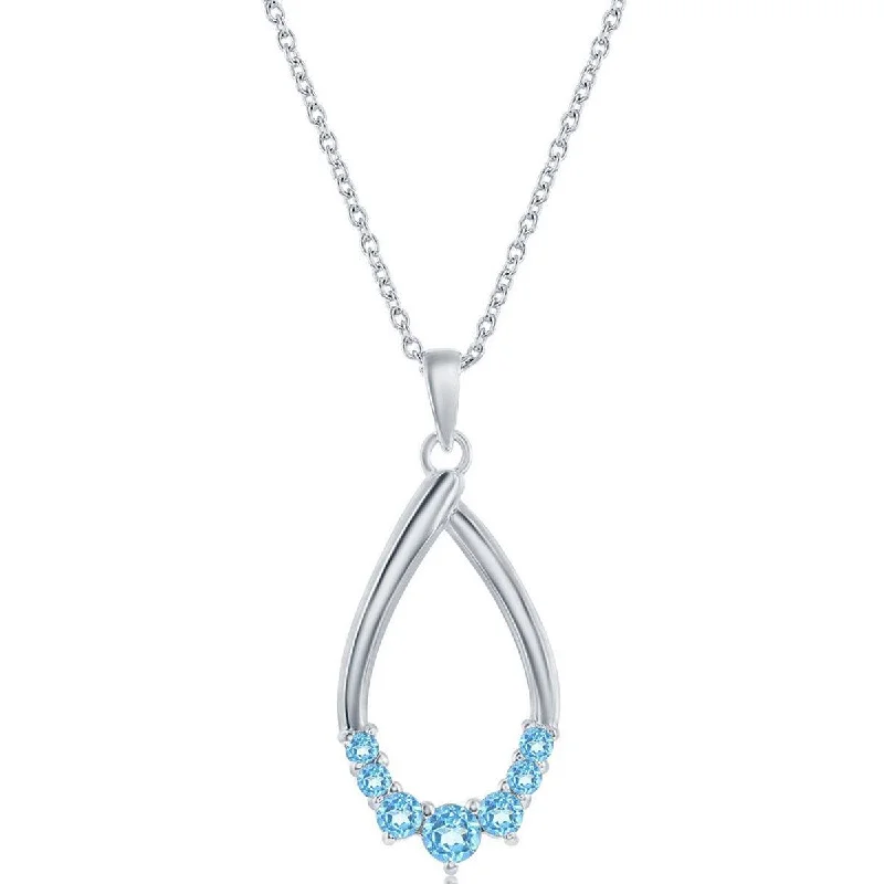 cubic zirconia necklaces for women -Classic Women's Necklace - Sterling Silver Swiss Blue Topaz Pear-shaped | M-6983