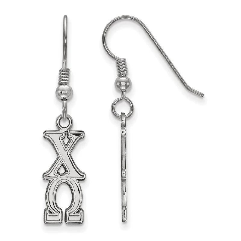 engraved earrings for women -Sterling Silver Chi Omega Dangle Medium Earrings