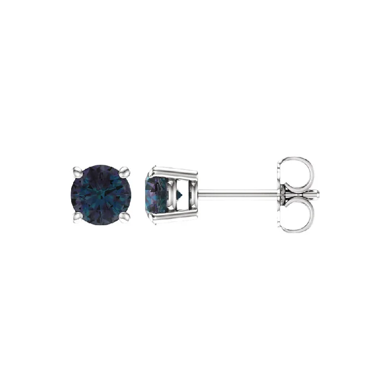 classic solitaire earrings for women -5mm Stud Earrings in 14k White Gold with Lab Created Alexandrite