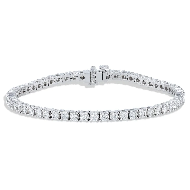 cubic zirconia solitaire bracelets -Round Diamond White Gold Tennis Bracelet