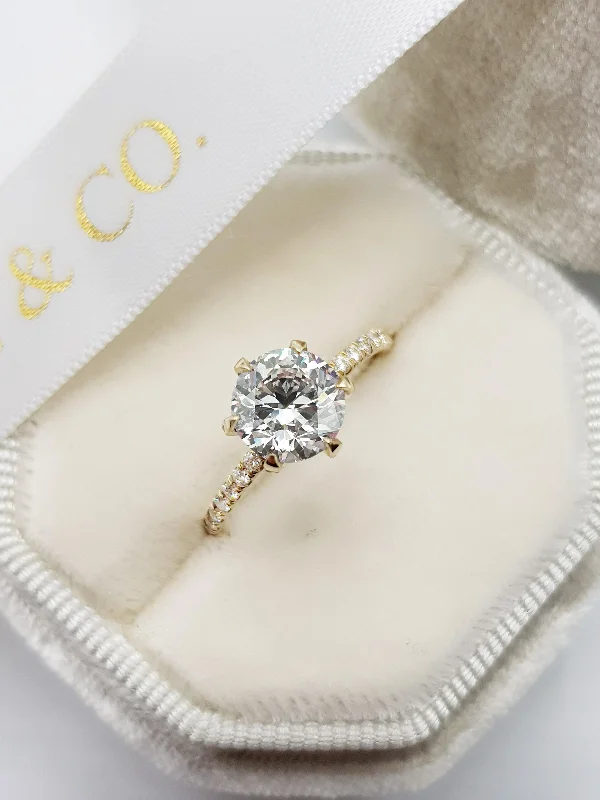 bold engagement rings -1.54 Carats Round Brilliant Cut Micropave Side Stones Accented Prongs Diamond Engagement Ring in Yellow Gold