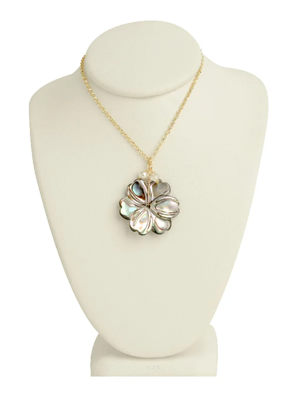 floral pendant necklaces for women -Abalone Flower Necklace