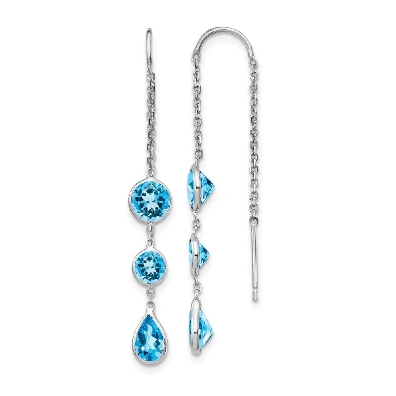 big hoop earrings for women -5x 45mm 14k White Gold Blue Topaz Pear & Round Bezel Threader Earrings