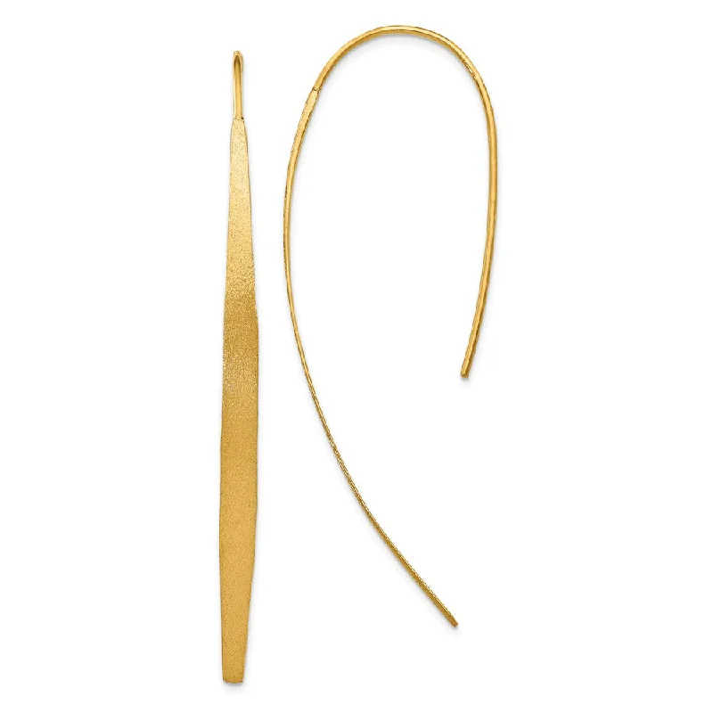 tiny hoop earrings for women -Brushed Curved Bar Threader Earrings in Yellow Gold Tone Silver, 55mm