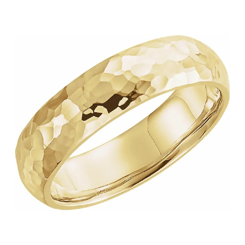 nature-inspired rings for women -6mm 10K Yellow Gold Hammered Half Round Comfort Fit Band