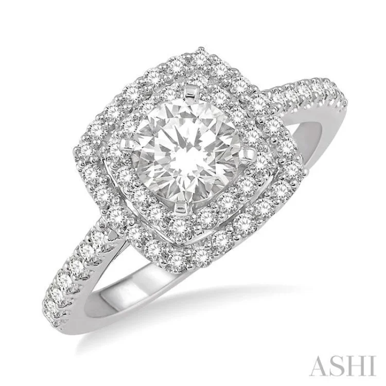 unique engagement rings -5/8 Ctw Square Shape Semi-Mount Round Cut Diamond Engagement Ring in 14K White Gold