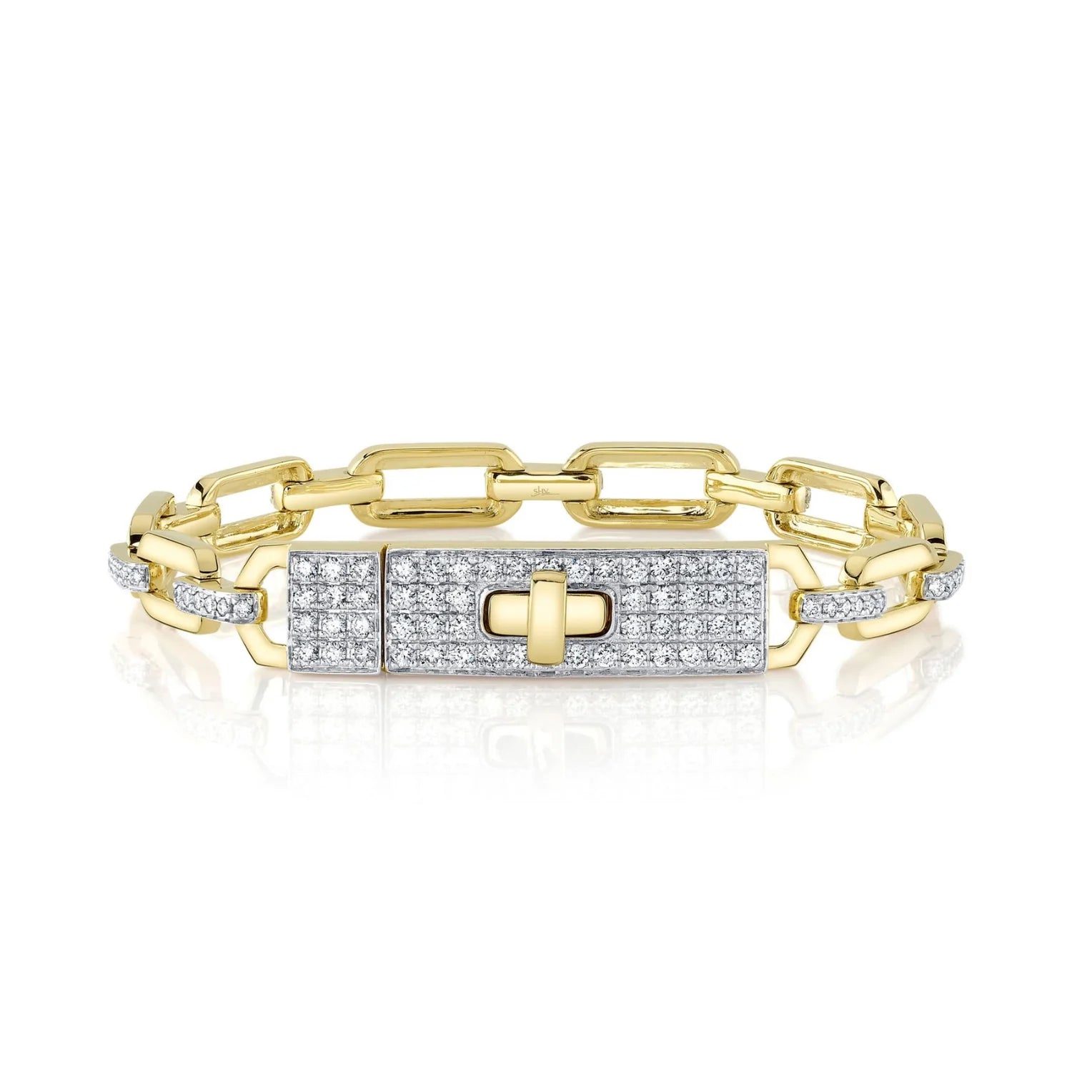 love knot bracelets for women -Yellow Gold Diamond Link Lock Bracelet