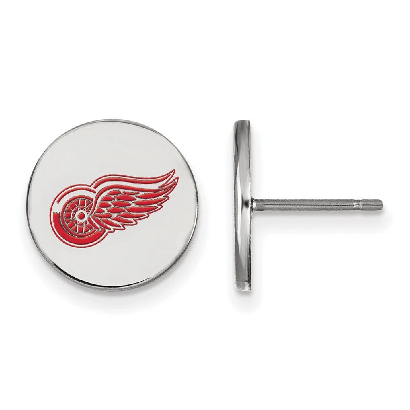 moon earrings for women -Sterling Silver NHL Red Wings SM Enamel Disc Post Earrings