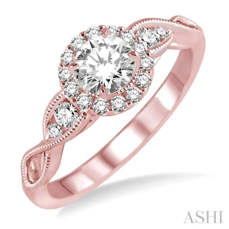 twisted engagement rings -1/4 Ctw Diamond Semi-mount Engagement Ring in 14K Rose Gold