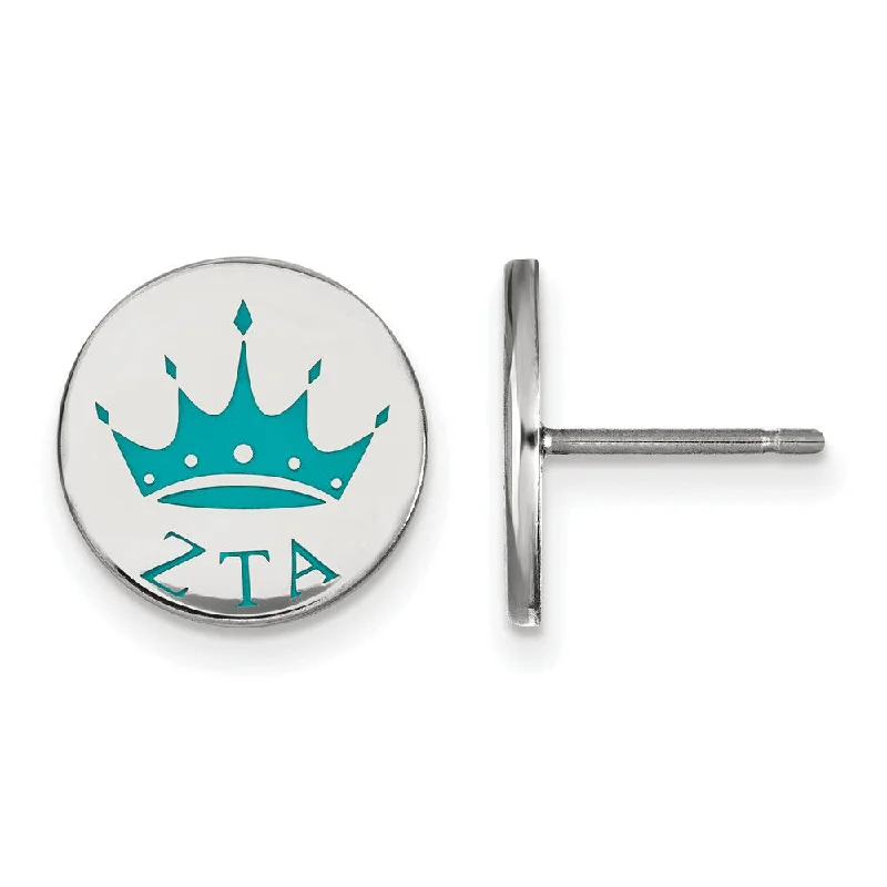 pave earrings for women -Sterling Silver Zeta Tau Alpha Enamel Crown Post Earrings