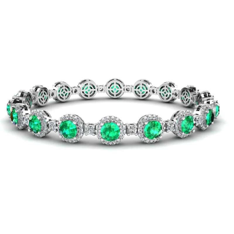 heart-shaped bracelets for women -Round Brilliant Shape 8.5 Carat Emerald Gem Featuring Diamond Halo Bracelet BRHARBE