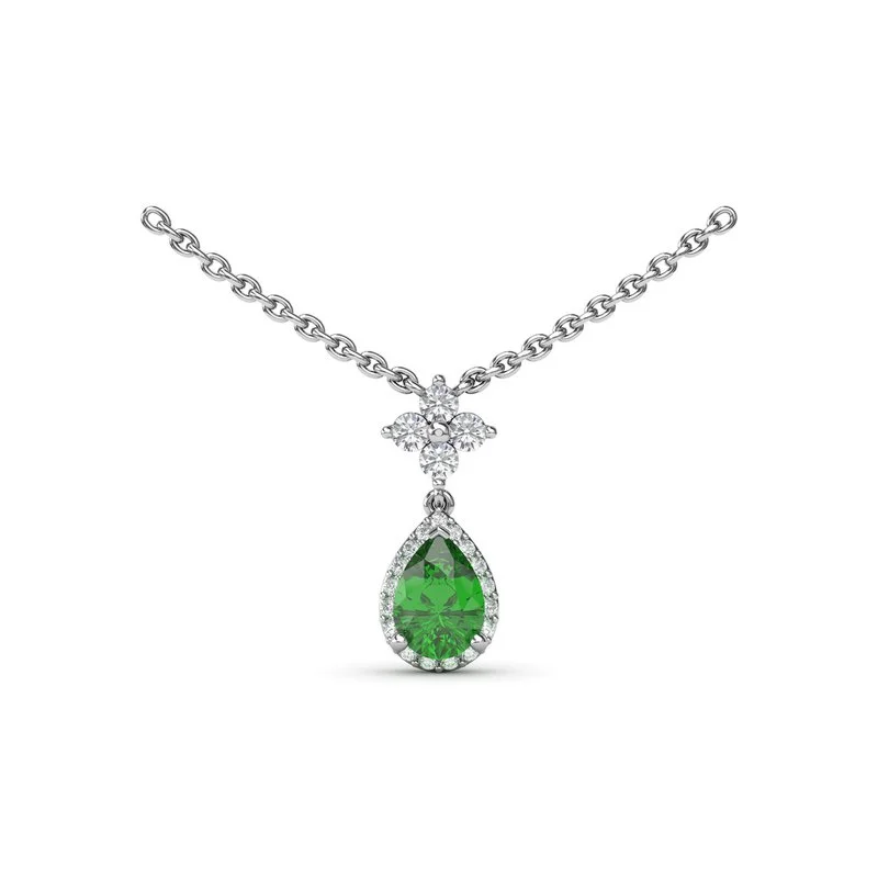 thick silver necklaces for women -Emerald and Diamond Teardrop Necklace N1882E