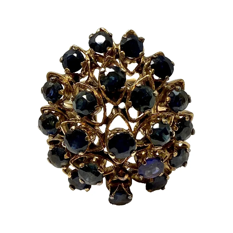 tiny stacking rings for women -14K Gold Sapphire Cluster Ring