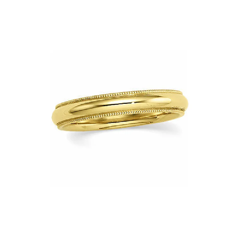 thin stacking rings for women -4mm Milgrain Edge Domed Light Band in 10k Yellow Gold