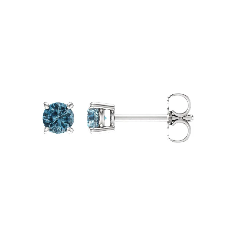 drop earrings for women -4mm Round Sky Blue Topaz Stud Earrings in 14k White Gold