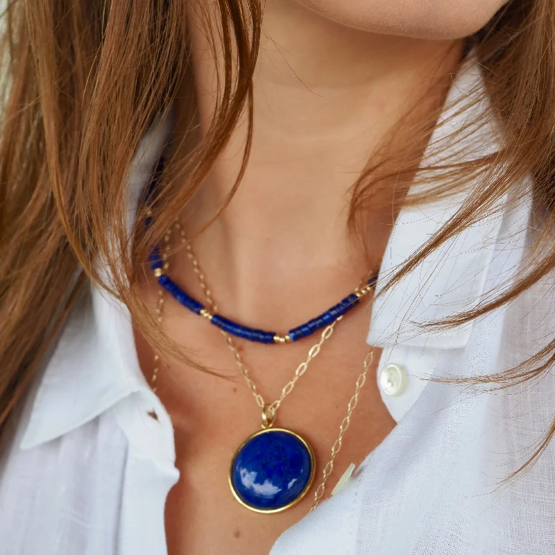 moonstone necklaces for women -WYNTER LAPIS DISC PENDANT NECKLACE