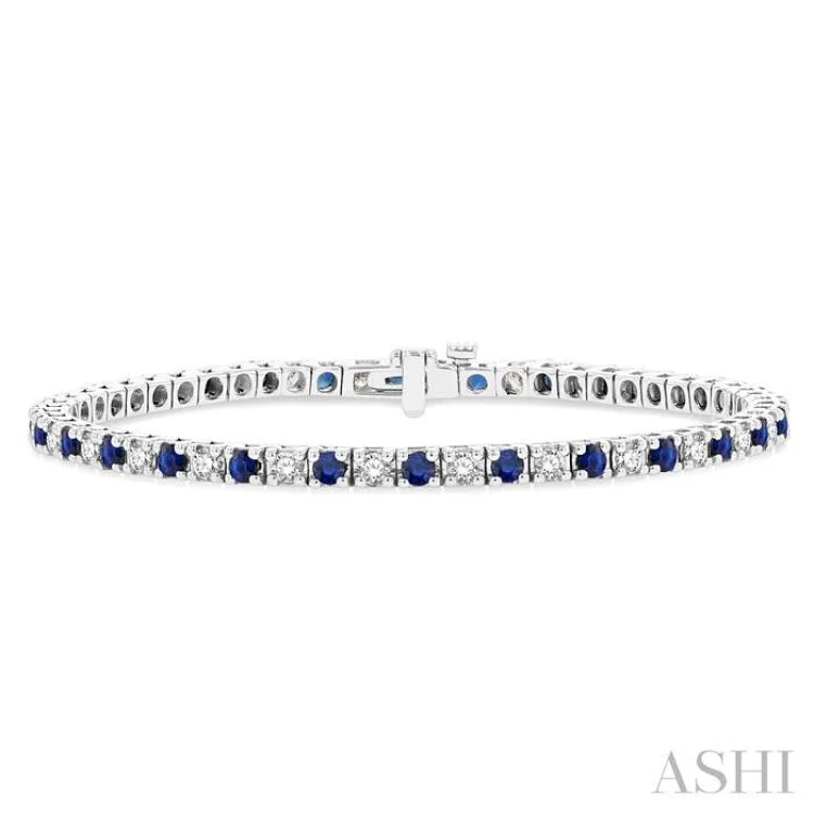 dainty bracelets for women -1 1/2 ctw Square Box Link 2.5MM Sapphire and Round Cut Diamond Precious Tennis Bracelet in 14K White Gold