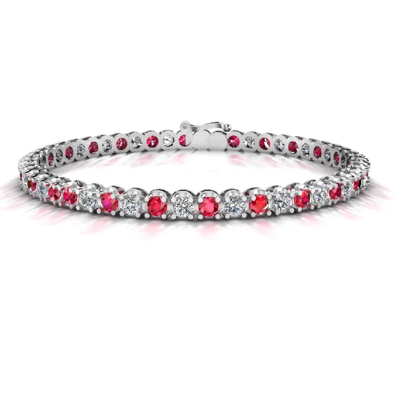 pearl strand bracelets for women -Round Brilliant Diamond and Ruby Bracelet BRDR45558