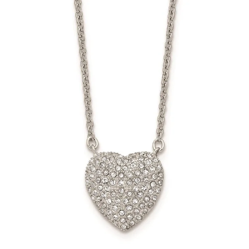 pearl necklaces for women -Stainless Steel Polished w/ Preciosa Crystal Heart w/2 inch ext Necklace