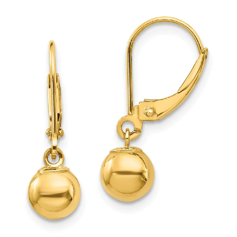 aesthetic earrings for women -6mm Dangle Bead Lever Back Earrings in 14k Yellow Gold