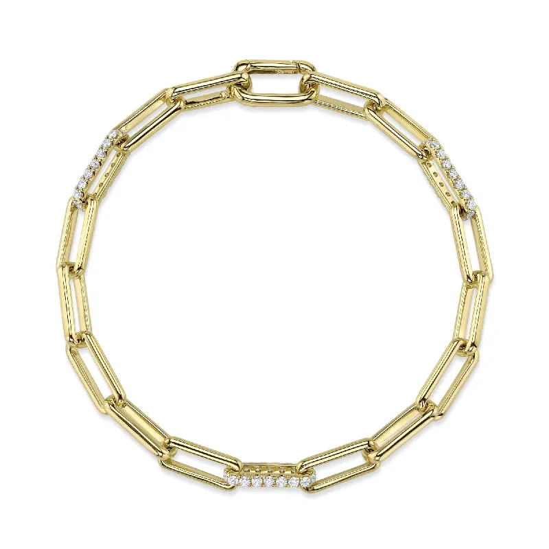 open heart bracelets for women -14kt. yellow gold Diamond pave Paper Clip link Bracelet / 0.74ct TW Diamond Pave