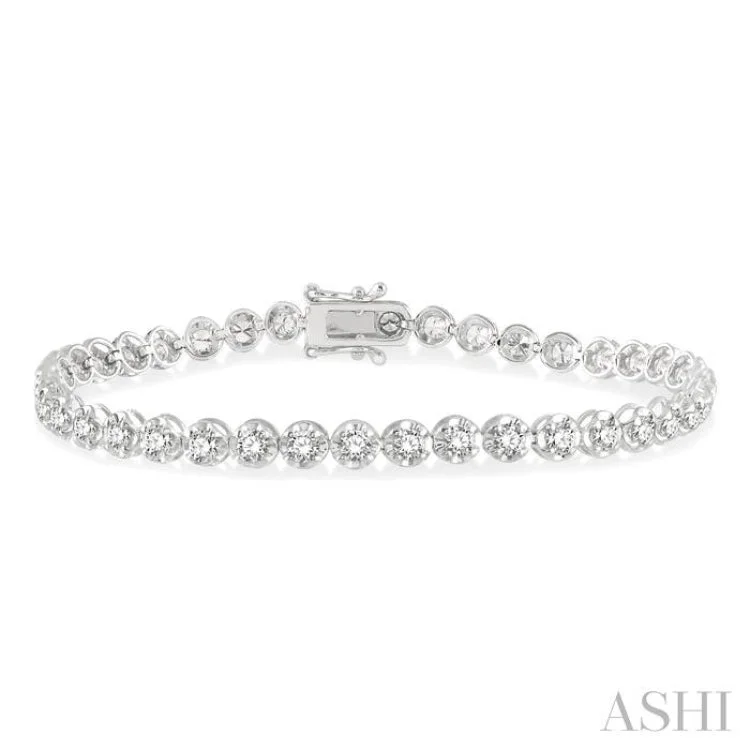 stackable bracelets for women -3 Ctw Round Cut Diamond Illusion Bracelet in 14K White Gold