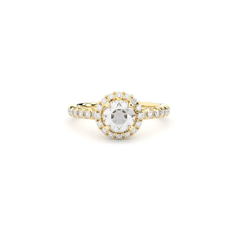 infinity band engagement rings -Tiny Clash Halo Engagement 18K Gold Ring w. Lab-Grown Diamonds