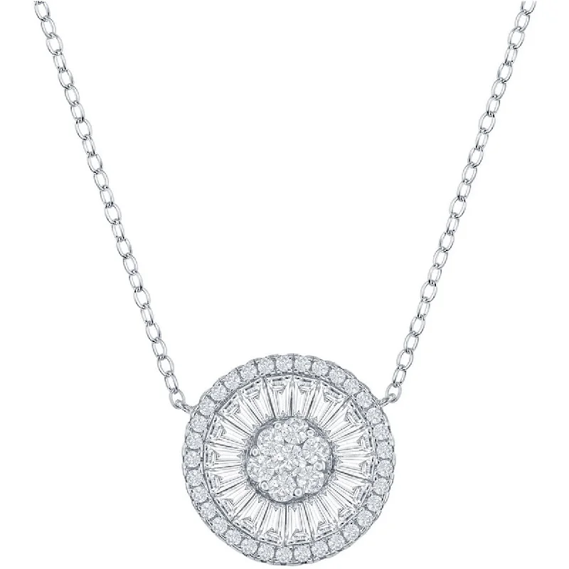 modern necklaces for women -Classic Women's Necklace - Sterling Silver White CZ Baguette Circle | M-6784