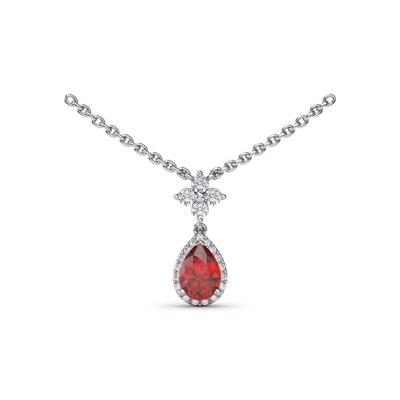 minimalist everyday necklaces for women -Ruby and Diamond Teardrop Necklace N1882R