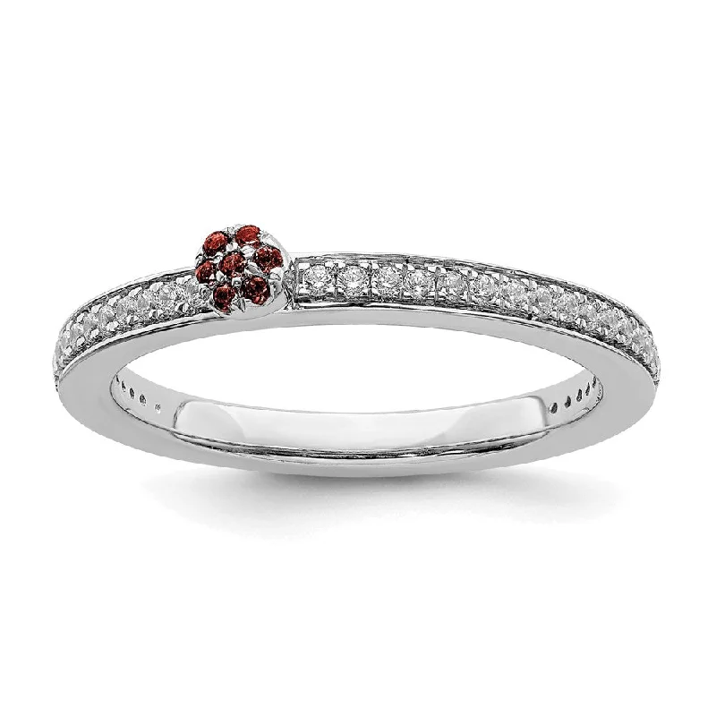 love knot rings for women -14k White Gold, Garnet & 1/8 Ctw Diamond Stackable Ring