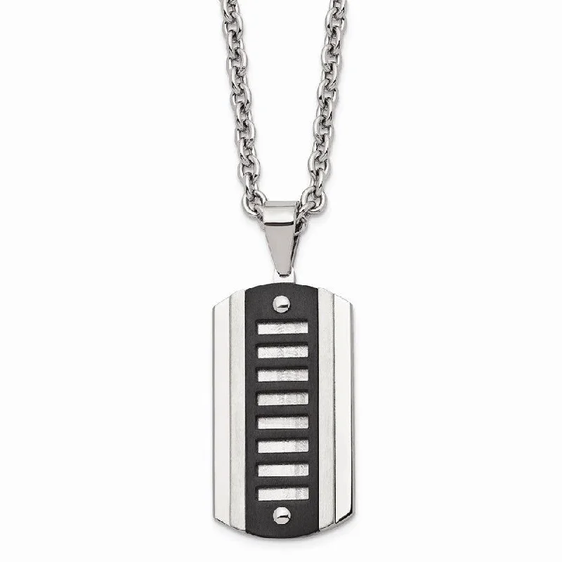 stylish necklaces for women -Stainless Steel Brushed & Polished Black Ip-plated Dog Tag Necklace