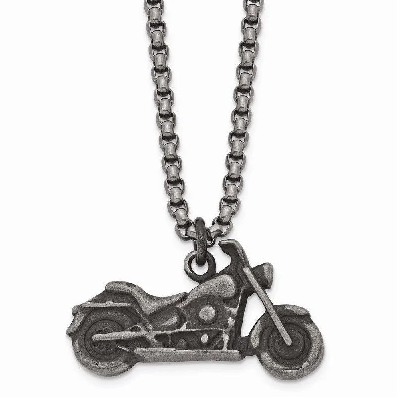 high-end necklaces for women -Stainless Steel Antiqued Motorcycle Necklace