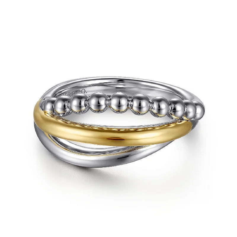 classic solitaire rings for women -Bujukan Twist Ring in Two-Tone Gold by Gabriel & Co.