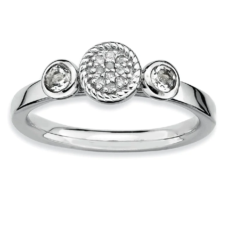 multi-stone rings for women -Sterling Silver Stackable White Topaz and .05 Ctw HI/I3 Diamond Ring