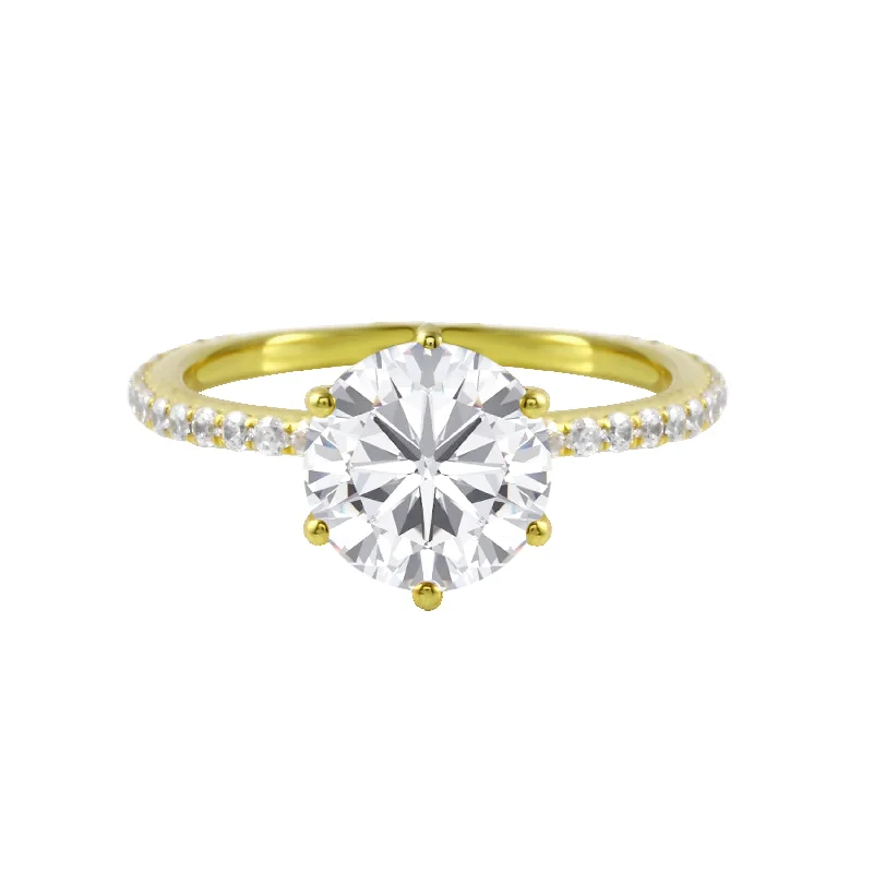 art deco engagement rings -Round Diamond Solitaire Pavé Band Engagement Ring