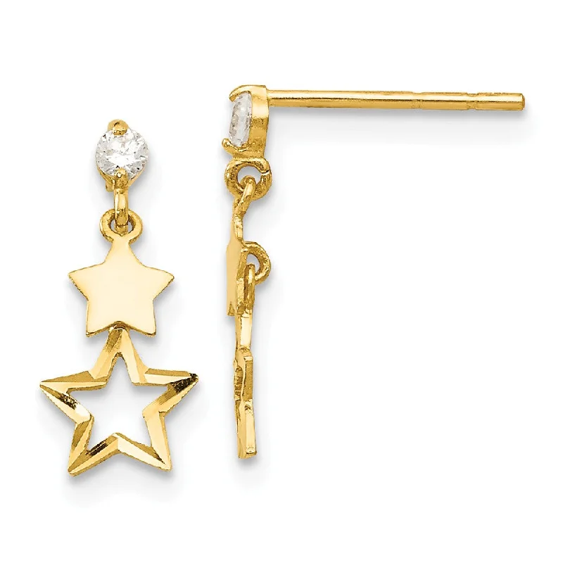 chain earrings for women -Kids Cubic Zirconia Double Star Post Dangle Earrings in 14k Gold