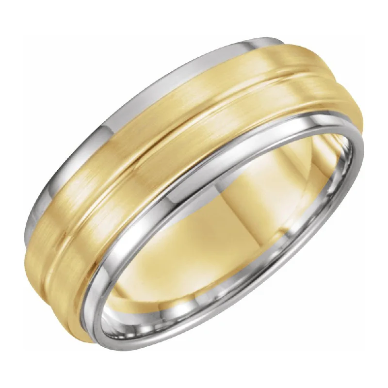 high-end rings for women -7mm 14K White & Yellow Gold Grooved Comfort Fit Band