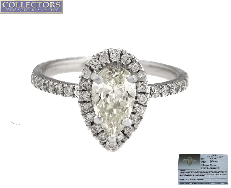 halo engagement rings -Ladies 14K White Gold 0.77 CT J-K SI2 Pear Brilliant Diamond Engagement Ring EGL