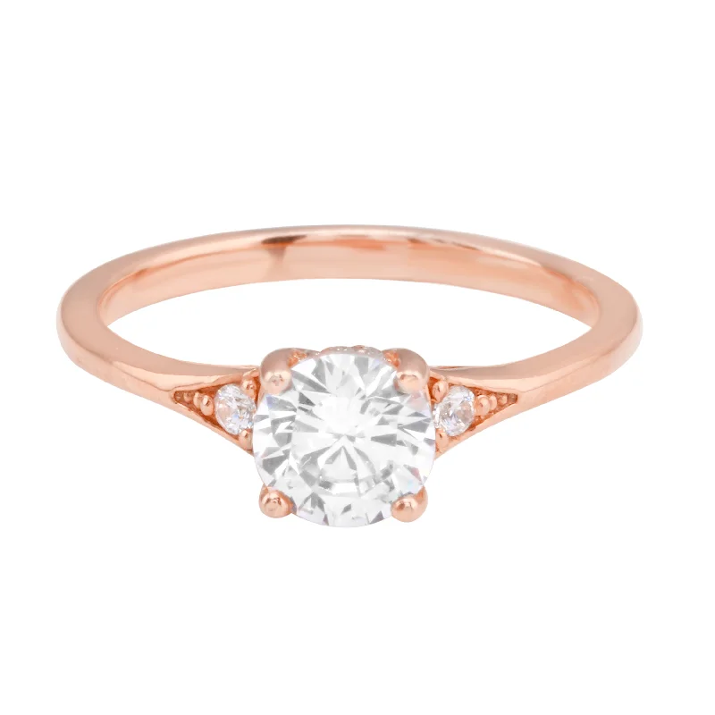 dainty engagement rings -Round Diamond and Single Side Pavé Set Diamond Engagement Ring