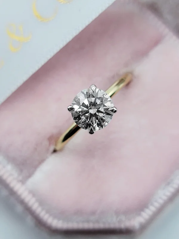 gold engagement rings -1.70 Carats Lab Grown Round Brilliant Cut Two Tone Solitaire Hidden Halo Diamond Engagement Ring