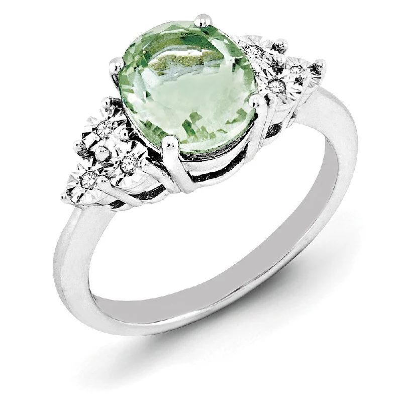 elegant promise rings for women -Oval Green Quartz & .03 Ctw Diamond Ring in Sterling Silver