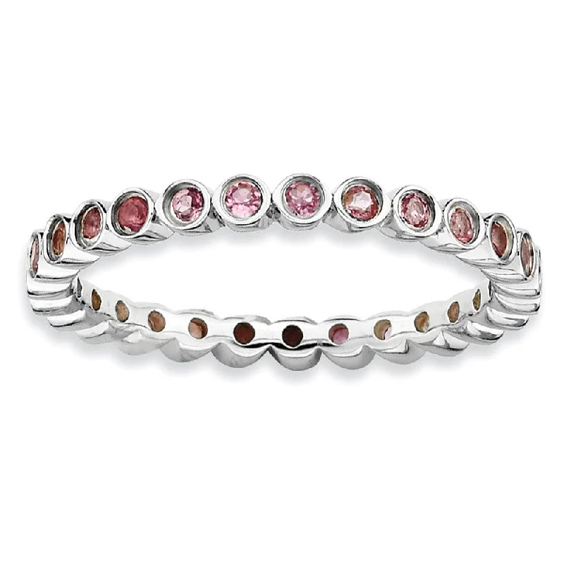 infinity rings for women -Sterling Silver Stackable Bezel Set Pink Tourmaline 2.25mm Band