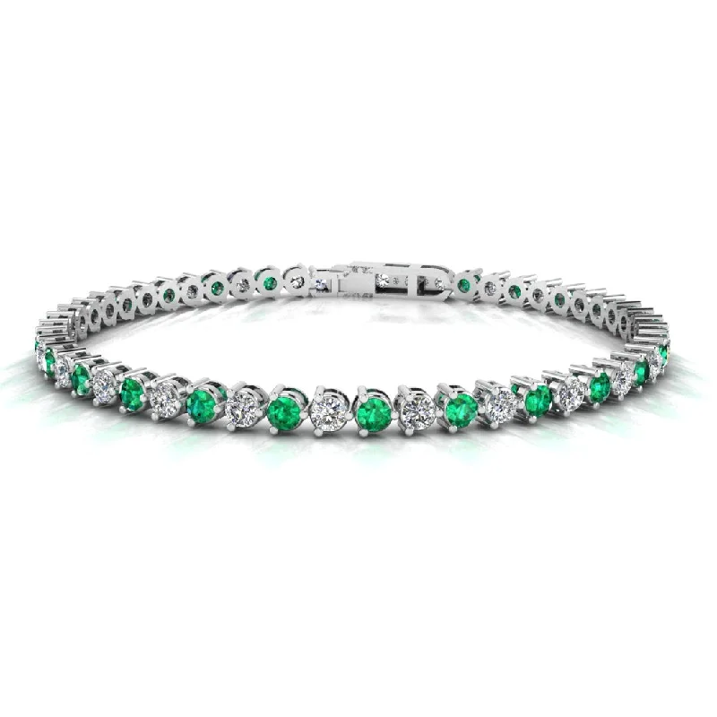 classic solitaire bracelets for women -Round Brilliant Diamond and Emerald 3 Claw Bracelet BRDE45512