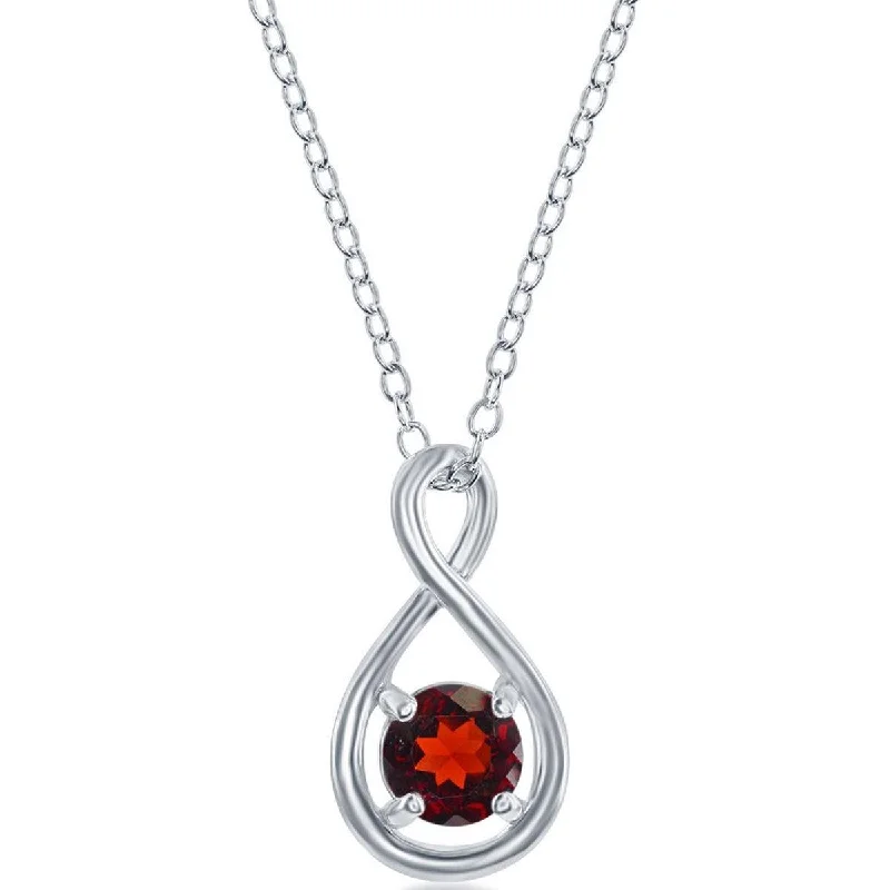 two-tone necklaces for women -Classic Women's Necklace - Sterling Silver Round 5mm Garnet Gemstone Infinity | M-6972