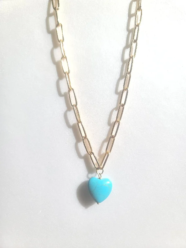 thin layering necklaces for women -Turquoise Heart Breaker Necklace