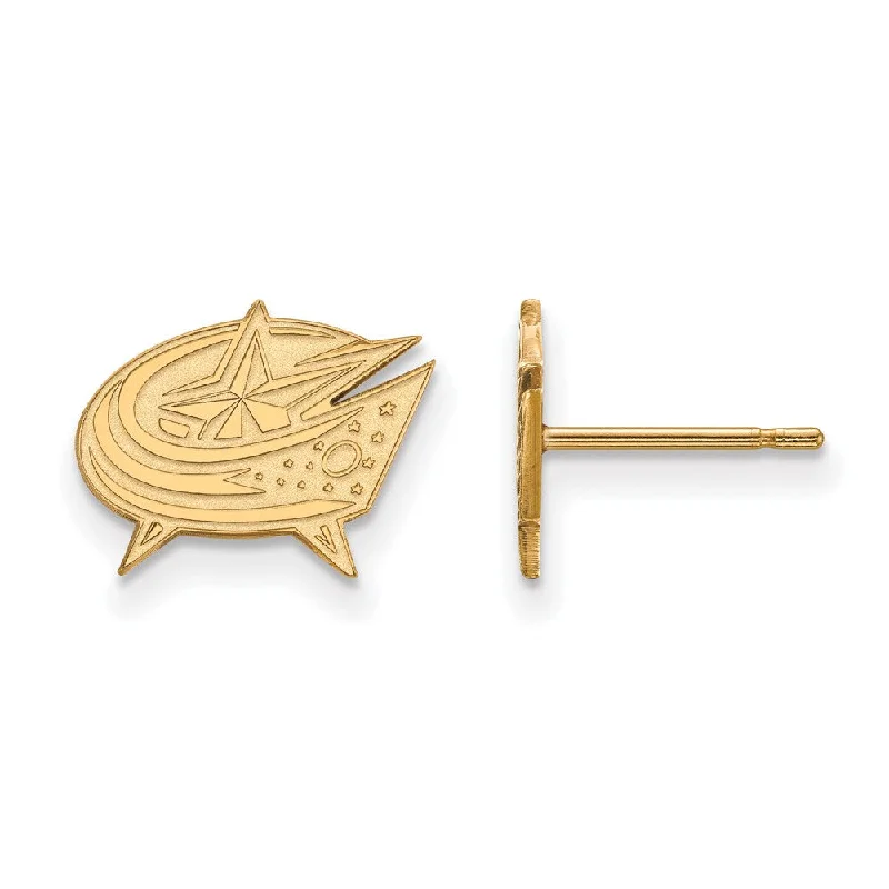 high-quality gold earrings for women -SS 14k Yellow Gold Plated NHL Columbus Blue Jackets XS Post Earrings